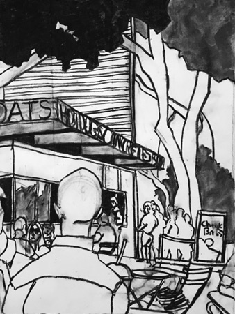 The After Work Crowd at the Shake Shack; 
2019; charcoal on paper; 24 x 18"